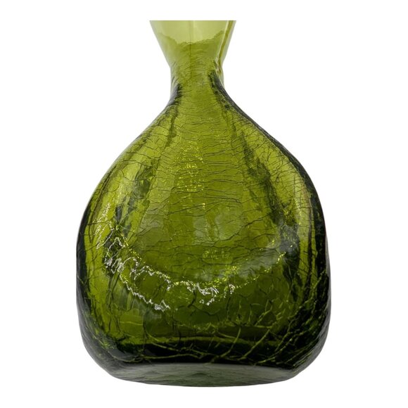 Vintage Viking Epic Crackle Concaved Vase Avacado Green 4 Sided 9 1/4 Inches - Picture 6 of 6
